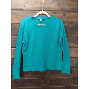 Sundance Thermal Knit Tee Turquoise Long Sleeve Button Cuff Womens Petite Large